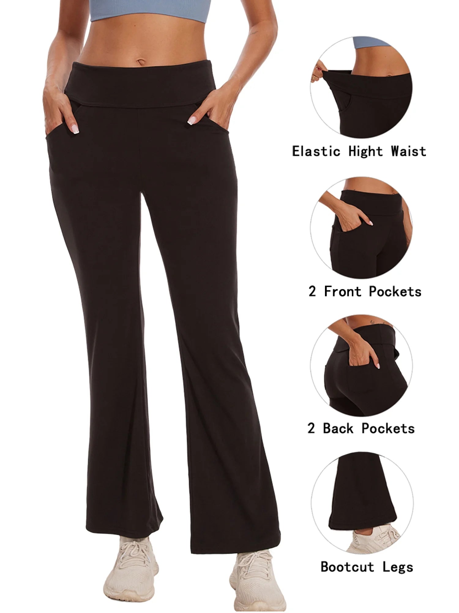 Womens Bootcut Yoga Pants with Pockets Flare Workout Legging High Waist Lightweight Bottoms Activewear Black XL