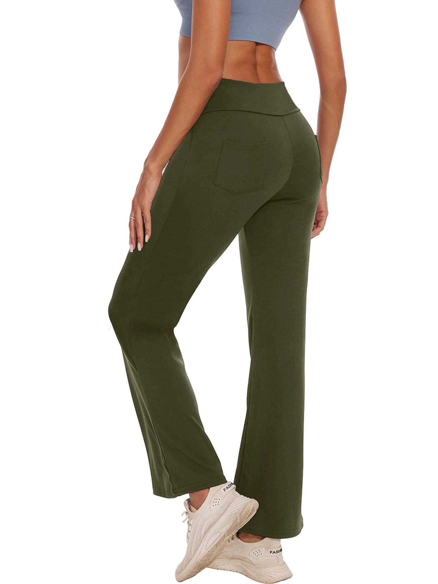 Womens Bootcut Yoga Pants with Pockets Flare Workout Legging High Waist Lightweight Bottoms Activewear Green 3XL