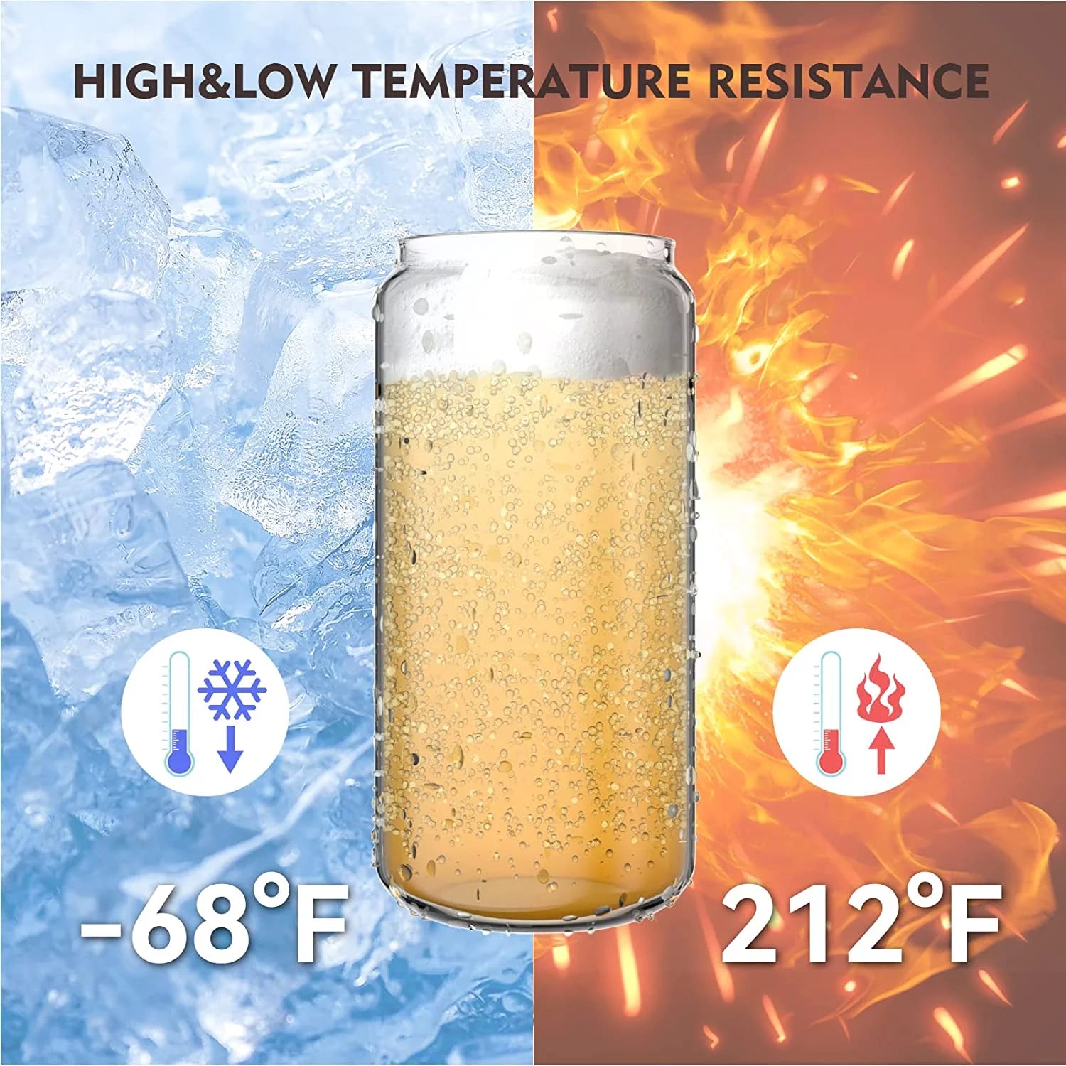 4-Pack 16 Oz Glass Cups with Bamboo Lids and Glass Straws, Can-Shaped Drinking Glasses for Whiskey, Soda, Tea, Water, Gift Set