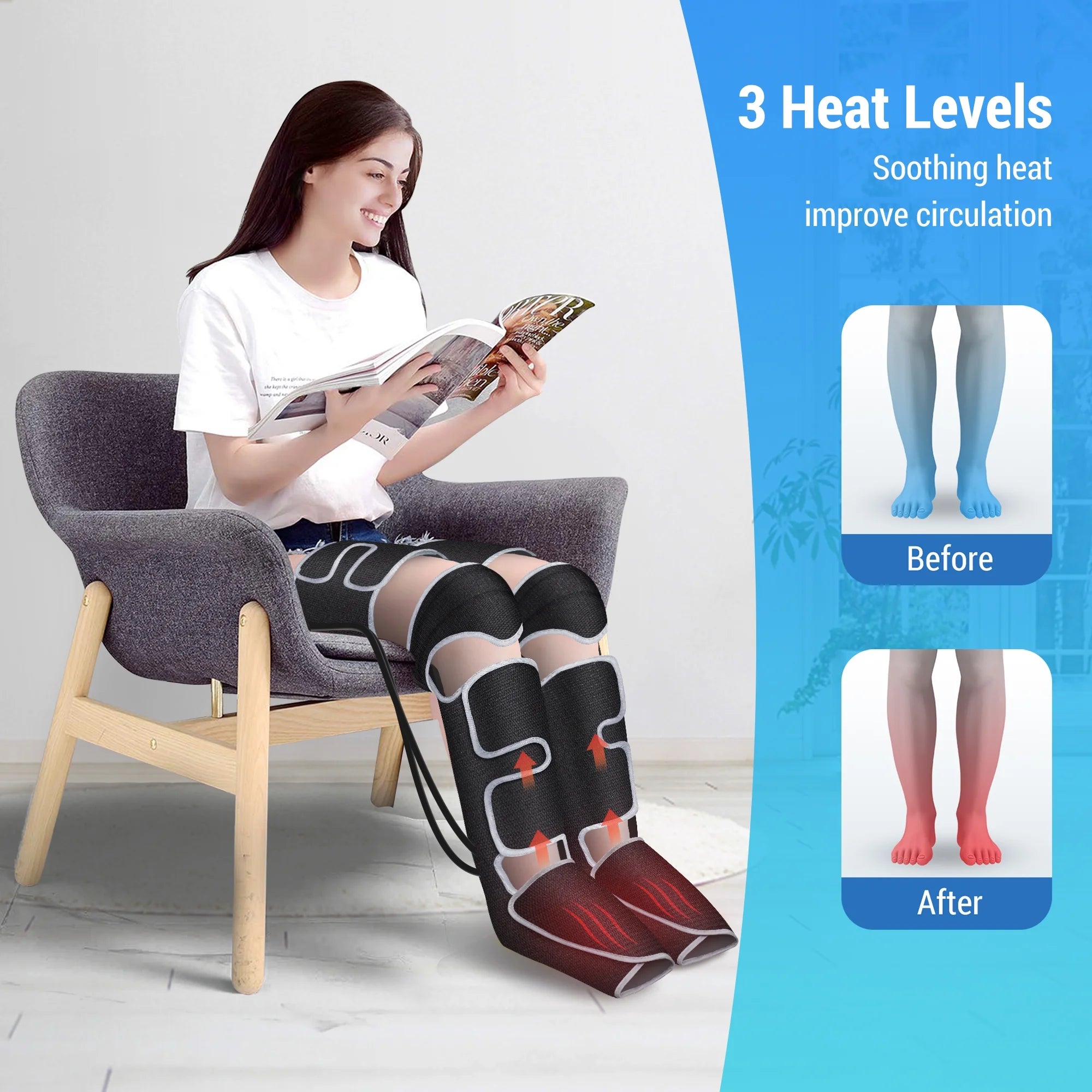 Leg Massager for Circulation, Air Compression Calf Knee Foot Massager with Heat, Leg Wraps Massage Boots for Pain Relief, Mothers Day Gifts