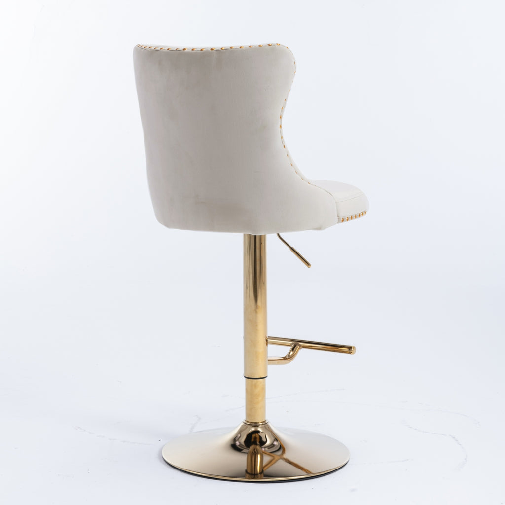 A&A Furniture,Golden Swivel Velvet Barstools Adjusatble Seat Height from 25-33 Inch