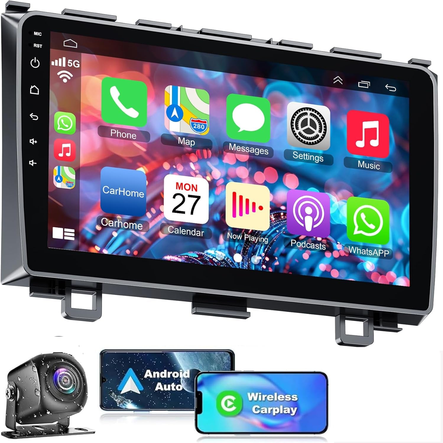 Car Stereo Radio for Honda CRV 2007-2011, Android 12.0 (4G RAM 64G ROM) 9 Inch 5G Wifi CRV Radio Support Carplay/Android Auto,Gps Navigation with Bluetooth,Backup Camera 1080P,SWC/FM Radio