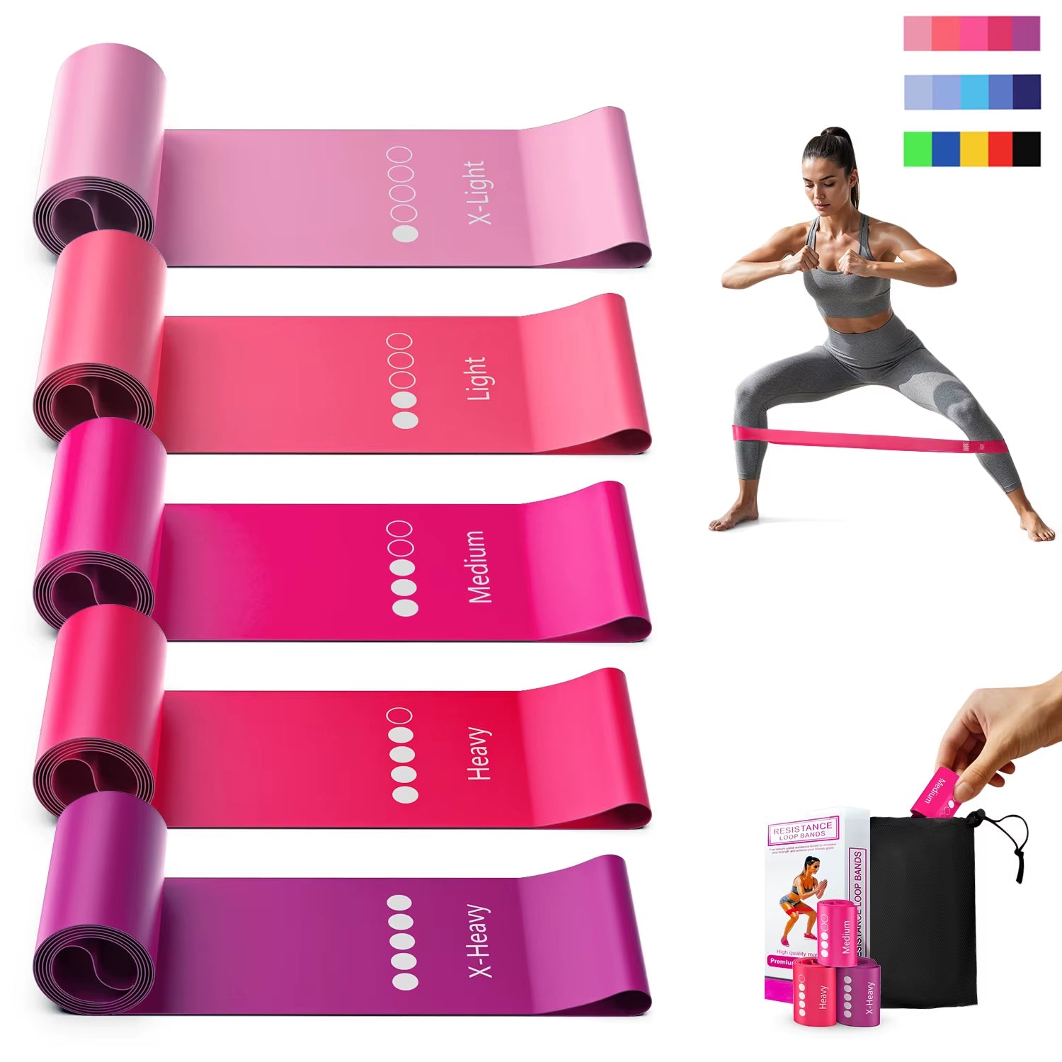 5 Levels TPE Resistance Bands Set – Fitness Exercise Bands for Home Workout, Yoga, Pilates, Physical Therapy, Strength Training