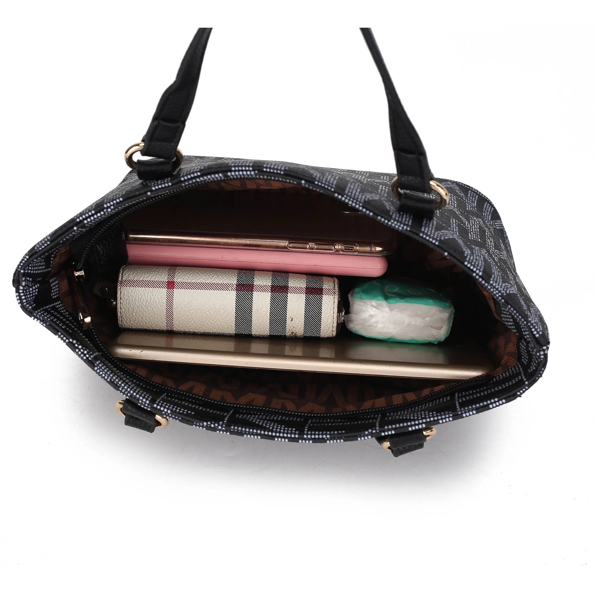 by Mia K. Marimar Women'S Tote Bag with Pouch and Wristlet, Signature 4 Piece Set - Chocolate Brown