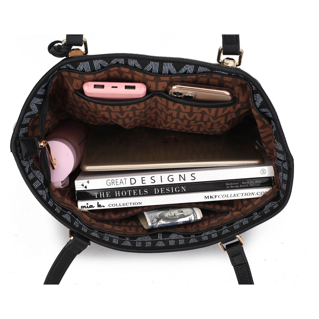 by Mia K. Marimar Women'S Tote Bag with Pouch and Wristlet, Signature 4 Piece Set - Chocolate Brown