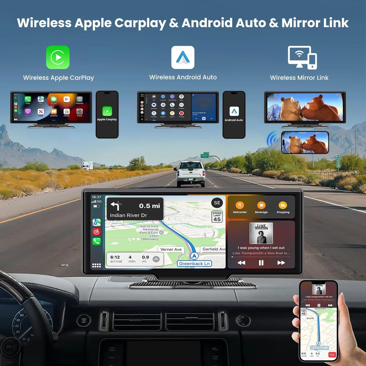 Portable Car Stereo Wireless Apple Carplay, 10.26" FHD Car Touch Sereen Radio, Android Auto, 2.5K Dash Cam Loop Recording, Backup Camera, Bluetooth, Mirror Link, Car Audio Receivers Drivemate